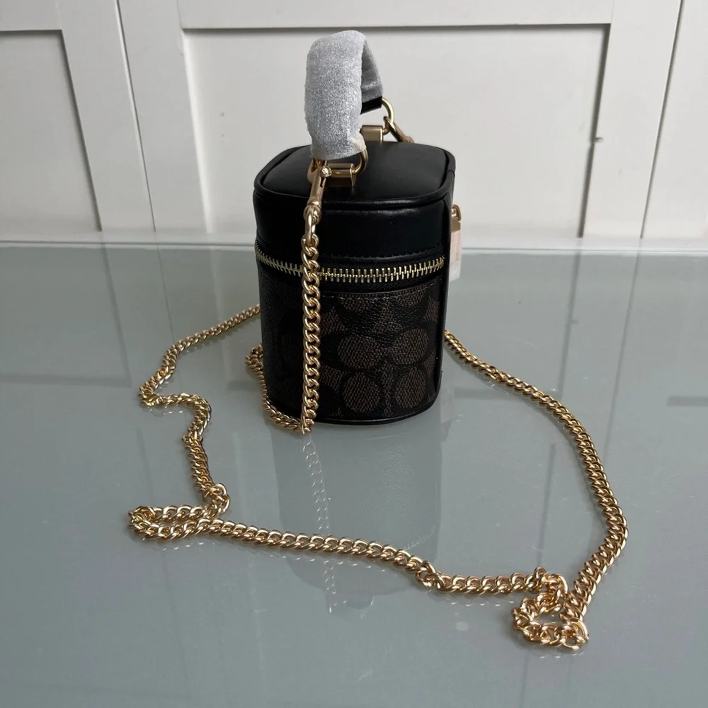 Coach Brown/Black Signature Mini Vanity Crossbody with Gold Chain - Picture 4 of 8